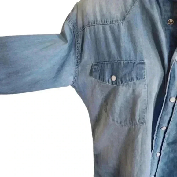 ABLE April Shirt Chambray 100% Cotton Oversized Western Pearl Snap Up size Small - Picture 7 of 12